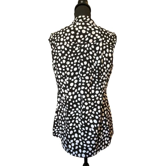 Notations Medium Sleeveless Tunic Top Black White Pattern Mandarin Neck Pocket - Picture 6 of 11